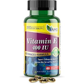 America Medic & Science Vitamin E 400 IU (60 Softgels) Dietary Supplement That Supports Heart Health, Promotes Healthy Skin, Hair, Eyes and Immune System | Dl-Alpha Tocopheryl Acetate Gel Capsules