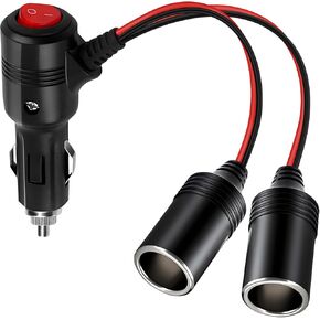 Car Cigarette Lighter Adapter, ROÉKO 1 to 2 DC 12V 24V Plug Splitter, 2 Socket with Switch, 5.9 inches Cigarette Lighter Extension Cord UL Wire with 15A Fuses Compatible Cars