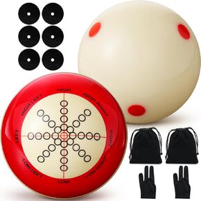 2 Pcs Billiards Cue Ball 2-1/4" Pool Cue Ball Practice Training Artifact with A Pair of Three Finger Billiard Gloves, 2 Pool Ball Bag, 6 Pool Table Marker Dots for Billiard Table Accessories