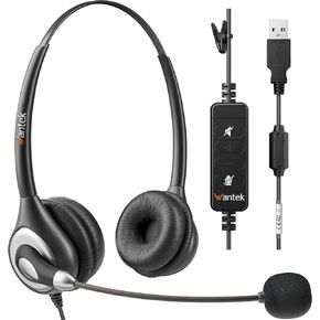 Wantek USB Headset with Microphone Noise Cancelling & in-line Controls, Computer Headset for Laptop PC Call Center Business Skype Zoom SoftPhone,Office Wired Headset Clear Chat, Ultra Comfort