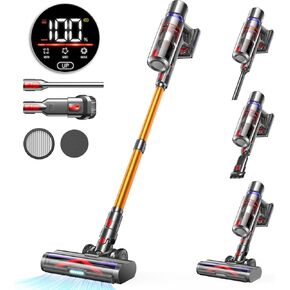 Cordless Vacuum Cleaner, 45Kpa 550W 60Mins Vacuum Cleaners for Home, Stick Vacuum with LED Touch Screen, Anti-tangle Wireless Vacuum, Rechargeable Cordless Vacuum for Pet Hair, Carpet, Hardwood Floor