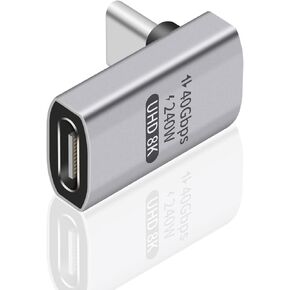 Duttek 240W Right Angle USB-C Adapter, 40Gbps USB C 90 Degree Adapter Male to Female with 8K@60Hz Video Compatible for Thunderbolt 3/4, Switch, MacBookPro/Air, ipad and More Type C Devices (1 Pack)