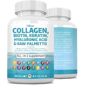 Collagen Pills 1000mg Biotin 10000mcg Keratin Saw Palmetto 2500mg Hyaluronic Acid - Hair Skin and Nails Vitamins and DHT Blocker with Vitamin E Folic Acid Pumpkin Seed MSM for Men and Women,60 Count