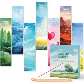 Natural Incense Sticks - Set of 6 Scents (120 Sticks) + Incense Holder - Organic Red Rose, Citronella, Eucalyptus, Mint Rosemary, Lavender, Vetiver Dianella | Incense Variety Pack Non Toxic