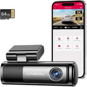 LINGDU LD06 5K Dual Dash Cam 5GHz WiFi GPS, Real 4K+2K Dash Cam Front and Rear, Dash Camera for Cars with Super Night Vision, WDR, Parking Mode, Voice Control, 64GB Card Included, Support 256GB Max