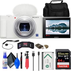 Sony ZV-1 Digital Camera (Black) (DCZV1/B) + 64GB Memory Card + Case + Card Reader + Flex Tripod + Memory Wallet + Cap Keeper + Cleaning Kit (Renewed)