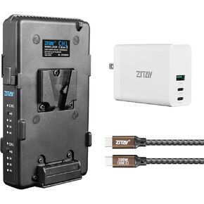 ZITAY Dual Channel V Mount Lock Smart Battery Charger with Type C 10OW Quick Charge Adapter for V-Mount Battery