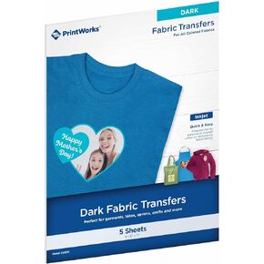 Printworks Dark T-Shirt Transfers for Inkjet Printers, For Use on Dark and Light/White Fabrics, Photo Quality Prints, 20 Sheets 8 ½" x 11" (00545)