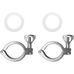 1.5 Inch Tri Clamp with Silicone Gasket 304 Stainless Steel 1.5" Single Pin Tri-Clamp Light Duty Sanitary TC Fittings Quick Connect Clamps 2PCS