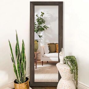 NeuType 65"x22" Full Length Mirror Floor Mirror with Standing Holder Solid Wood Frame Large Bedroom Mirror Wall Mounted Mirror Hanging or Leaning Against Wall, Charcoal Brown