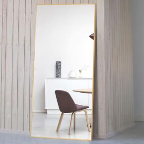 NeuType Full Length Mirror 71" x 27" Oversized Floor Mirror Wall Mirror Aluminum Alloy Frame Large Long Bedroom Mirror Free Standing or Wall Mounted or Leaning Against Wall, Gold,No Stand