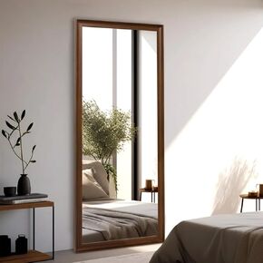 Niccy 65x22 Inch Full Length Mirror Standing Hanging or Leaning Against Wall, Large Floor Body Mirror with Faux Wood Frame, Wall-Mounted Mirror for Bedroom Living Room Dressing Room, White Wood