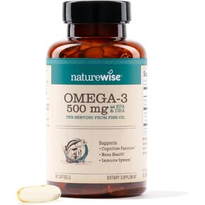 NatureWise Omega 3 Fish Oil - 500 mg Omega-3 per softgel - EPA & DHA - Immune Support, Brain & Heart Health, Optimal Wellness - Gluten-Free, Soy-Free, Non-GMO - 60 Softgels[2-Month Supply]