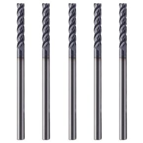 BestParts High Performance 5pcs Solid Carbide Long End Mills, AlTiN Coated, 4 Flute, 30 Degree Helix, 1/8" Cutting Diameter, 1/8" Shank Diameter, 3/4" Length of Cut, 2-1/4" Overall Length