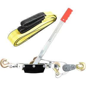 5 Ton Heavy Duty 3 Hook Steel Cable Dual Gear Power Puller Come Along Chain Winch Ratchet Tool with 3'' Inch x 8' Foot Winch Strap, Tow Strap (30,000 BLS Capacity) in Saudi Arabia