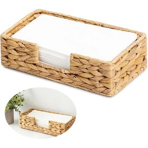 Water Hyacinth Napkin Holder, Rattan Napkin Holder for Tables, 1 PCS Napkin Basket Decorative Wicker Napkin Tray for Kitchen, Bathroom, Living Room(Rectangle, Size 9.44"/24CMx5.11"/13CMx2.75"/7CM)