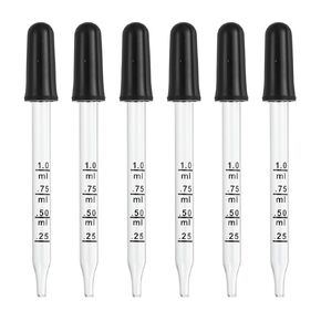 PATIKIL Eye Dropper, 3Pcs 1ml Glass Straight Tip Pipette Measured Dropper with Rubber Cap for Essential Oils Bottles, Lab Experiments, Clear and Black