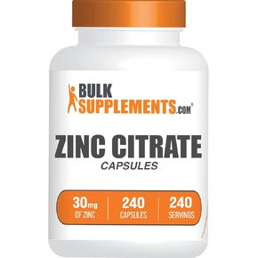 BulkSupplements.com Zinc Citrate Capsules - Zinc Supplements, Zinc 30mg, Zinc Capsules - Immune Support Supplement, Gluten Free, 1 Capsule per Serving, 240 Capsules (Pack of 1)