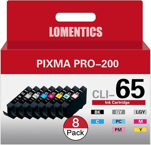 CLI-65 Ink Cartridge High Yield (8-Pack,1BK/1GY/1LGY/1C/1PC/1M/1PM/1Y) - Lomen Compatible CLI-65 Ink Replacement for Canon Pixma Pro 200 Printer in Saudi Arabia