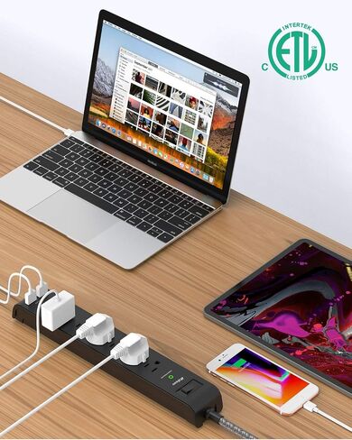2 Pack Surge Protector Power Strip - 6 Outlets 4 USB Charging Ports, 5Ft Braided Extension Cord, Flat Plug, Overload Protection, Wall Mount for Home Office, Dorm Room Essentials in Kuwait