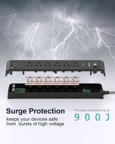 2 Pack Surge Protector Power Strip - 6 Outlets 4 USB Charging Ports, 5Ft Braided Extension Cord, Flat Plug, Overload Protection, Wall Mount for Home Office, Dorm Room Essentials in Kuwait
