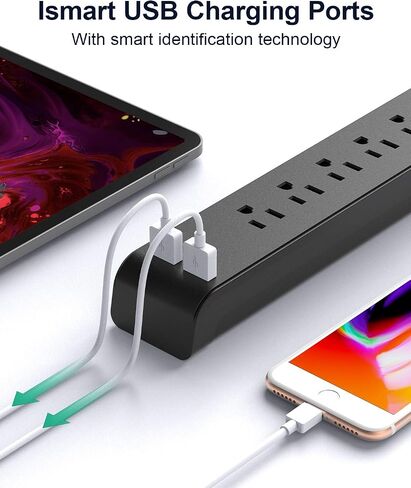 2 Pack Surge Protector Power Strip - 6 Outlets 4 USB Charging Ports, 5Ft Braided Extension Cord, Flat Plug, Overload Protection, Wall Mount for Home Office, Dorm Room Essentials in Kuwait