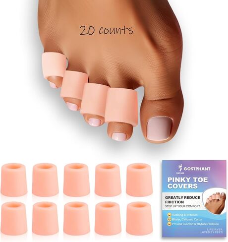 Silicone Toe Protectors, Toe Cushion Sleeves, Corn Pads for Pinky Toe | Toe Cover Caps with Aloe Vera Essential Oils Against Shoe Pressure and Friction - 20 Count in Saudi Arabia