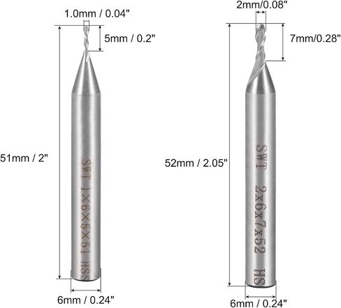 uxcell High Speed Steel HSS-AL 2 Flute Straight End Mill Cutter CNC Router Bits, 2 x 6 x 7mm, 1 x 6 x 5mm in Saudi Arabia