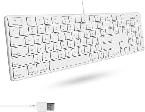 Macally Ultra-Slim USB Wired Keyboard with Number Keypad for Apple Mac Pro, MacBook Pro/Air, iMac, Mac Mini, Laptop Computers, Windows Desktop PC Laptops, Silver (SLIMKEYPROA) in Kuwait