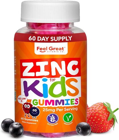 Feel Great Zinc Gummies for Kids | Bolster Your Child's Immune System with Yummy Kids Vitamins | Great Tasting Natural Flavor Gummy Supplement Vitamins | 60 Gummies in Saudi Arabia