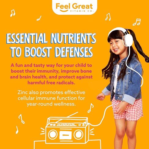 Feel Great Zinc Gummies for Kids | Bolster Your Child's Immune System with Yummy Kids Vitamins | Great Tasting Natural Flavor Gummy Supplement Vitamins | 60 Gummies in Saudi Arabia