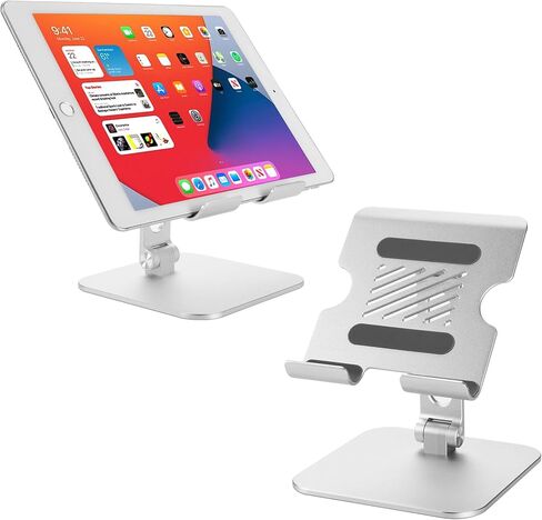 WORHE Tablet Holder Sturdy Marble Base, Adjustable Swivel Desktop Holder with 360 Degree Rotating Base Foldable Adjustable Holder Silver (WH005) in Saudi Arabia