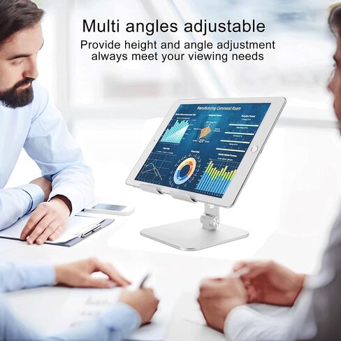 WORHE Tablet Holder Sturdy Marble Base, Adjustable Swivel Desktop Holder with 360 Degree Rotating Base Foldable Adjustable Holder Silver (WH005) in Saudi Arabia
