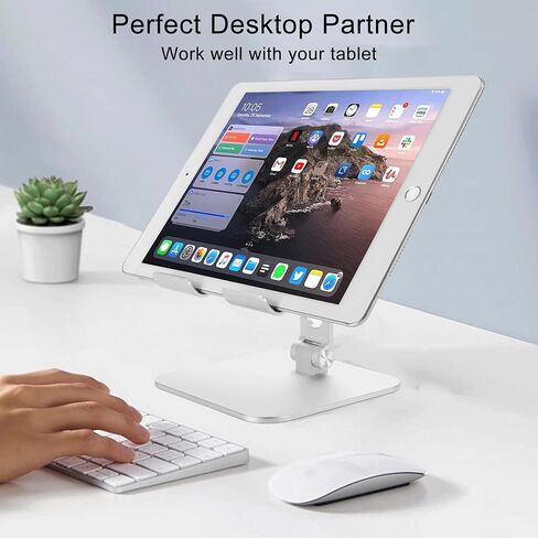 WORHE Tablet Holder Sturdy Marble Base, Adjustable Swivel Desktop Holder with 360 Degree Rotating Base Foldable Adjustable Holder Silver (WH005) in Saudi Arabia