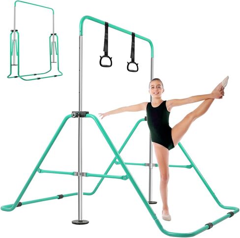 Gymnastics Bar for Kids with Rings, Adjustable Height Gymnastic Horizontal Bars, Folding Junior Training Kip Bar Equipment, Easy to Assemble and Dis-Assemble in Saudi Arabia