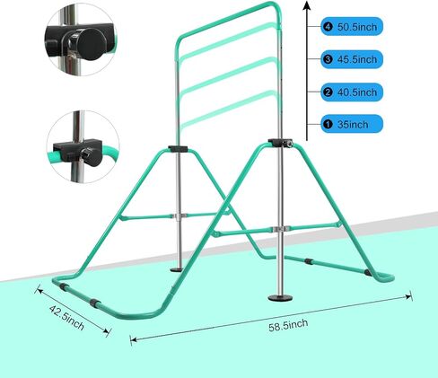Gymnastics Bar for Kids with Rings, Adjustable Height Gymnastic Horizontal Bars, Folding Junior Training Kip Bar Equipment, Easy to Assemble and Dis-Assemble in Saudi Arabia