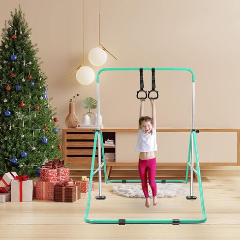 Gymnastics Bar for Kids with Rings, Adjustable Height Gymnastic Horizontal Bars, Folding Junior Training Kip Bar Equipment, Easy to Assemble and Dis-Assemble in Saudi Arabia