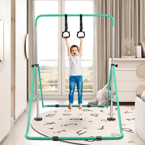Gymnastics Bar for Kids with Rings, Adjustable Height Gymnastic Horizontal Bars, Folding Junior Training Kip Bar Equipment, Easy to Assemble and Dis-Assemble in Saudi Arabia