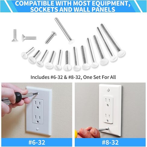 Wall Switch Plate Screws, 100 PCS Oval Head Slotted Machine Screw Kit #6-32#8-32 Thread 304 Stainless Steel White Screws for Electrical Outlet, Receptacles Mounting Screws with Storage Case in Saudi Arabia