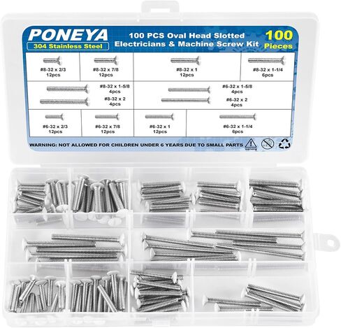 Wall Switch Plate Screws, 100 PCS Oval Head Slotted Machine Screw Kit #6-32#8-32 Thread 304 Stainless Steel White Screws for Electrical Outlet, Receptacles Mounting Screws with Storage Case in Saudi Arabia