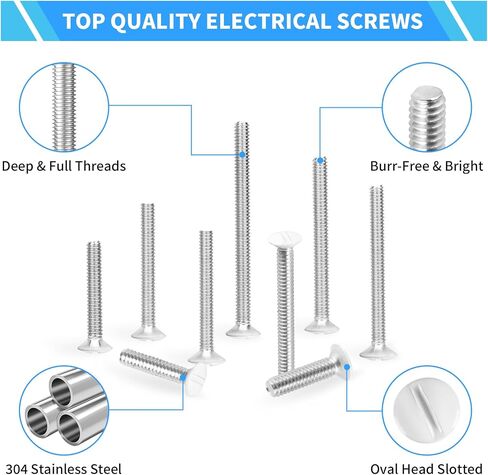 Wall Switch Plate Screws, 100 PCS Oval Head Slotted Machine Screw Kit #6-32#8-32 Thread 304 Stainless Steel White Screws for Electrical Outlet, Receptacles Mounting Screws with Storage Case in Saudi Arabia