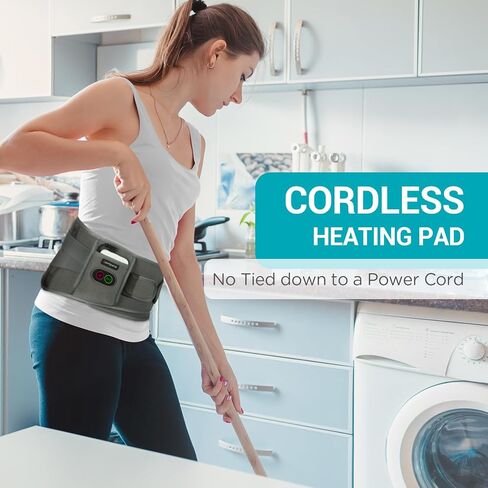 Comfytemp Cordless Heating Pad with Massager for Back Pain Relief, Portable Lower Back Massager FSA HSA Eligible, Wearable Heating Pads for Cramps with 3 Heat, Auto-Off,Birthday Gifts for Mom Dad Grey in Saudi Arabia