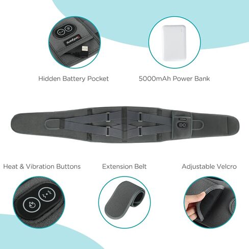 Comfytemp Cordless Heating Pad with Massager for Back Pain Relief, Portable Lower Back Massager FSA HSA Eligible, Wearable Heating Pads for Cramps with 3 Heat, Auto-Off,Birthday Gifts for Mom Dad Grey in Saudi Arabia