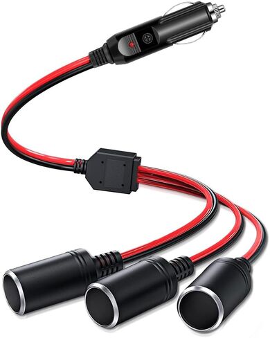 Car Cigarette Lighter Adapter, ROÉKO 1 to 2 DC 12V 24V Plug Splitter, 2 Socket with Switch, 5.9 inches Cigarette Lighter Extension Cord UL Wire with 15A Fuses Compatible Cars in Kuwait