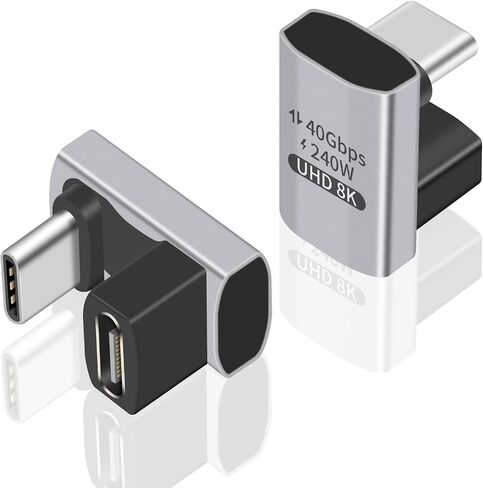 ديوتيك محول USB C بزاوية قائمة 240 واط، محول USB C 90 درجة 40Gbps ذكر الى انثى مع فيديو 8K@60Hz متوافق مع ثاندربولت 3/4، سويتش، ماك بوك برو/اير، ايباد وغيرها من الاجهزة من النوع C (قطعتين) in Kuwait