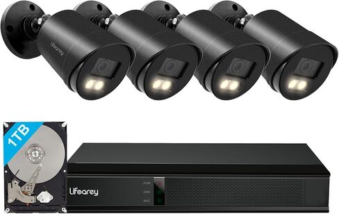 نظام أمان سلكي Lifoarey 1080P، DVR 8CH مع 1 تيرابايت HDD و4 قطع 1080P كاميرا أمان خارجية، رؤية ليلية ملونة، تسجيل 24/7، كشف الحركة، الوصول عن بعد لمراقبة أمن المنزل in Kuwait