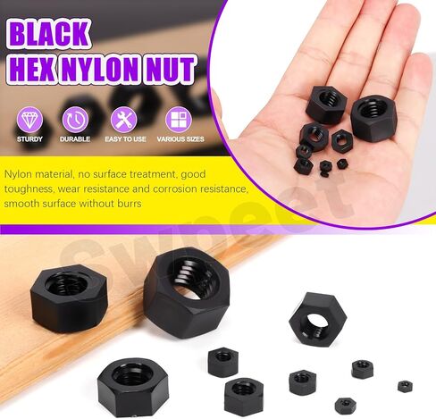 Swpeet 164Pcs 10 Sizes M2 M2.5 M3 M4 M5 M6 M8 M10 M12 M14 Metric White Nylon Hex Nuts Assorment Kit, Metric Thread Plastic Fastener Nuts Hexagon for Home Automotive Shop Fasteners Use in Saudi Arabia