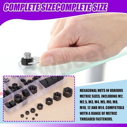 Swpeet 164Pcs 10 Sizes M2 M2.5 M3 M4 M5 M6 M8 M10 M12 M14 Metric White Nylon Hex Nuts Assorment Kit, Metric Thread Plastic Fastener Nuts Hexagon for Home Automotive Shop Fasteners Use in Saudi Arabia
