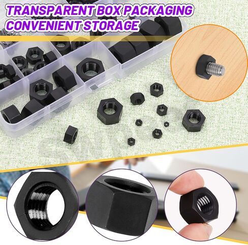 Swpeet 164Pcs 10 Sizes M2 M2.5 M3 M4 M5 M6 M8 M10 M12 M14 Metric White Nylon Hex Nuts Assorment Kit, Metric Thread Plastic Fastener Nuts Hexagon for Home Automotive Shop Fasteners Use in Saudi Arabia
