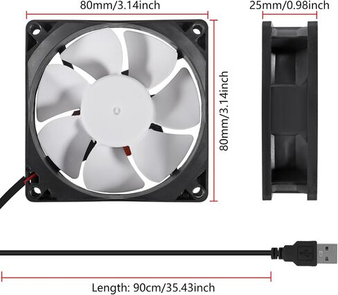 2pcs 80mm USB Computer Fan with 1 Male to 2 Female USB Extension Cable with ON/Off Switch for Receiver DVR PlayStation Xbox Computer Cabinet Cooling in Saudi Arabia